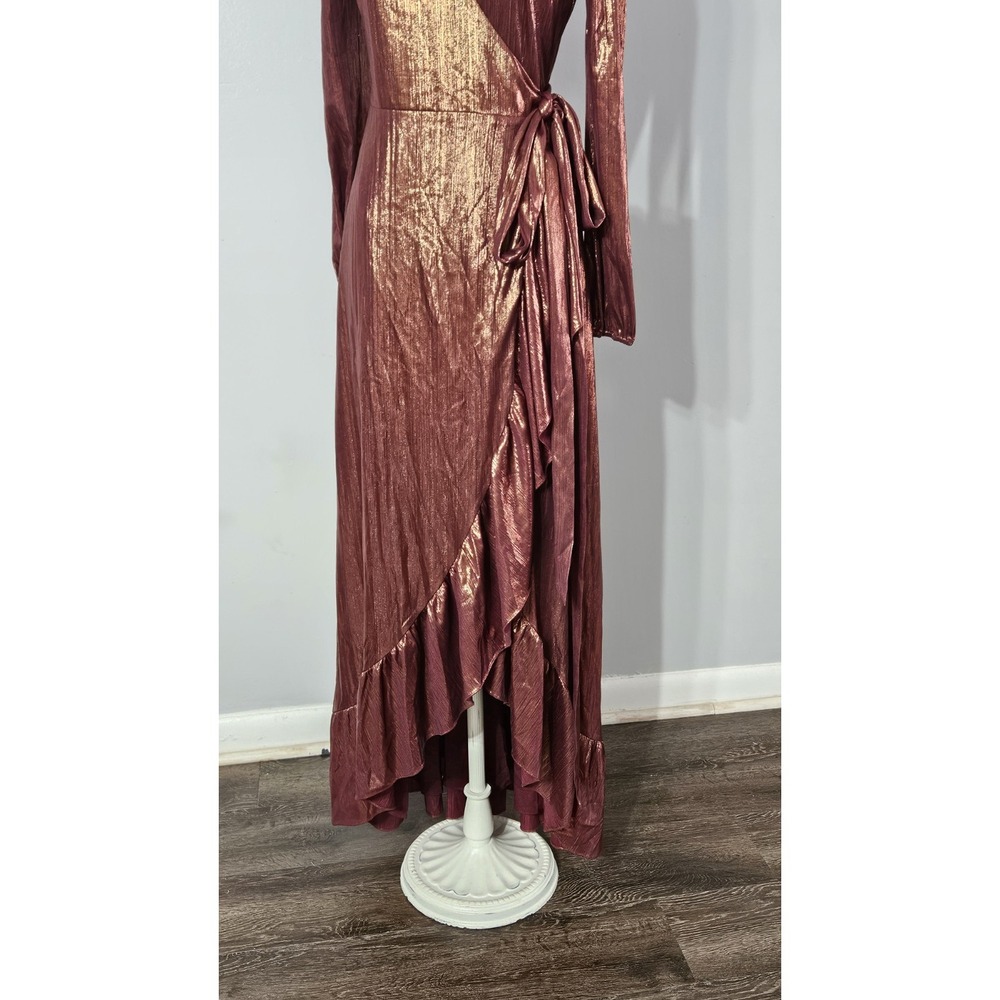 WAYF Meryl Long Sleeve Wrap High-Low Cocktail Dress Bronze XS - Picture 6 of 9